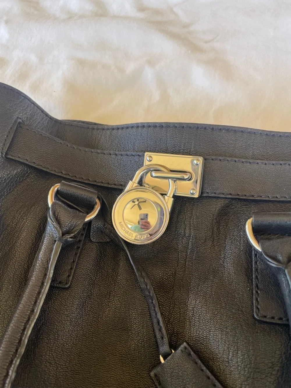 Michael Kors Black Leather Hamilton Satchel Tote Bag